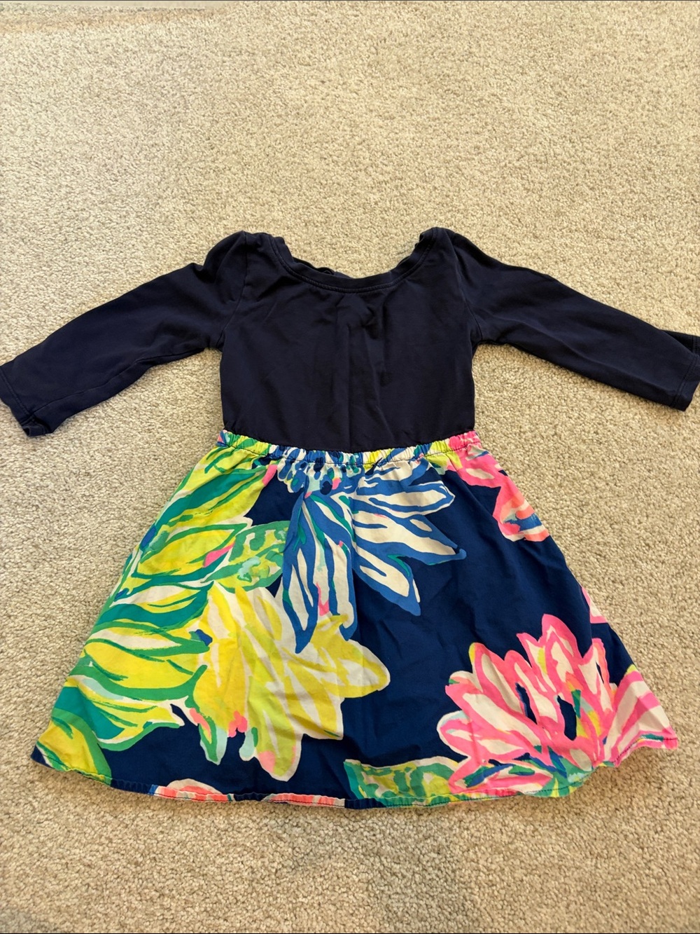 Navy Floral Dress for Kids - Long Sleeve
